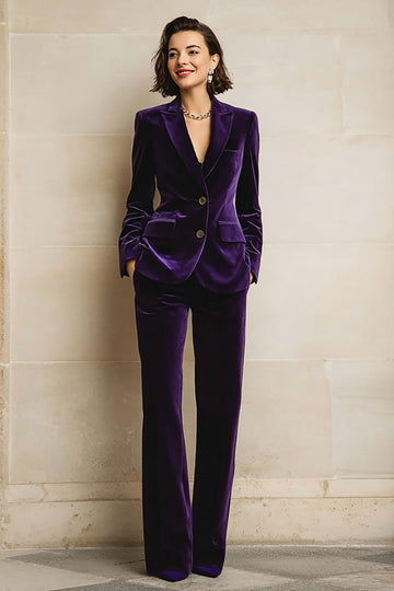 Purple Velvet Peak Lapel 2 Piece Women Suits